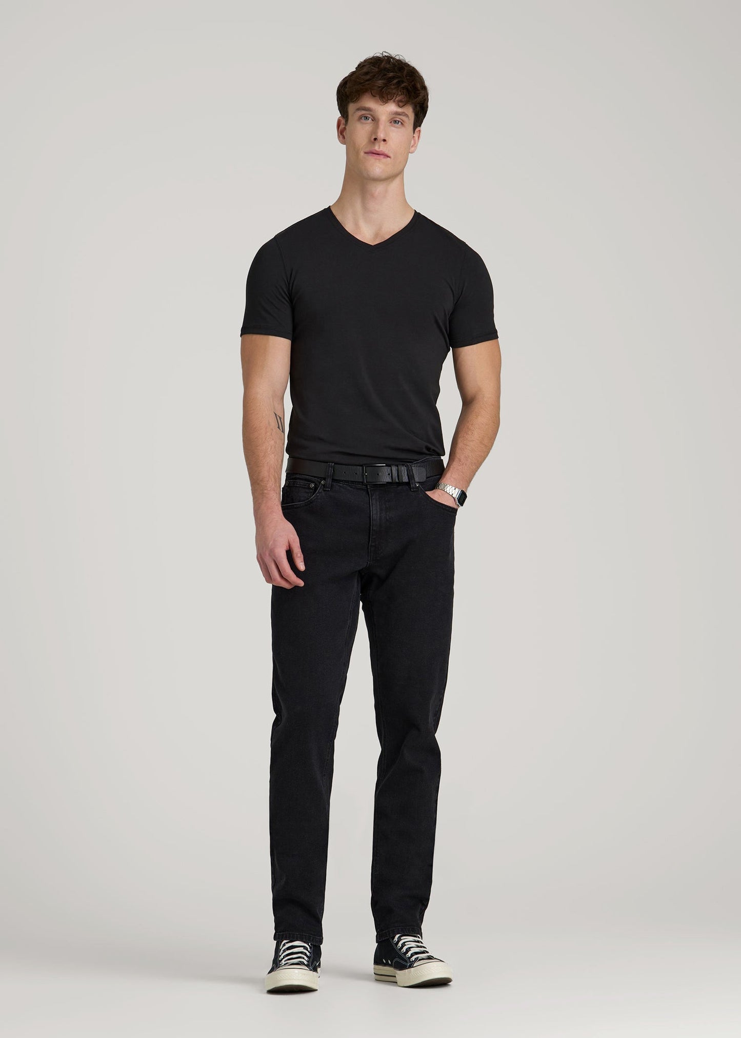 The Essential Slim Fit V-Neck Tee for Tall Men in Black