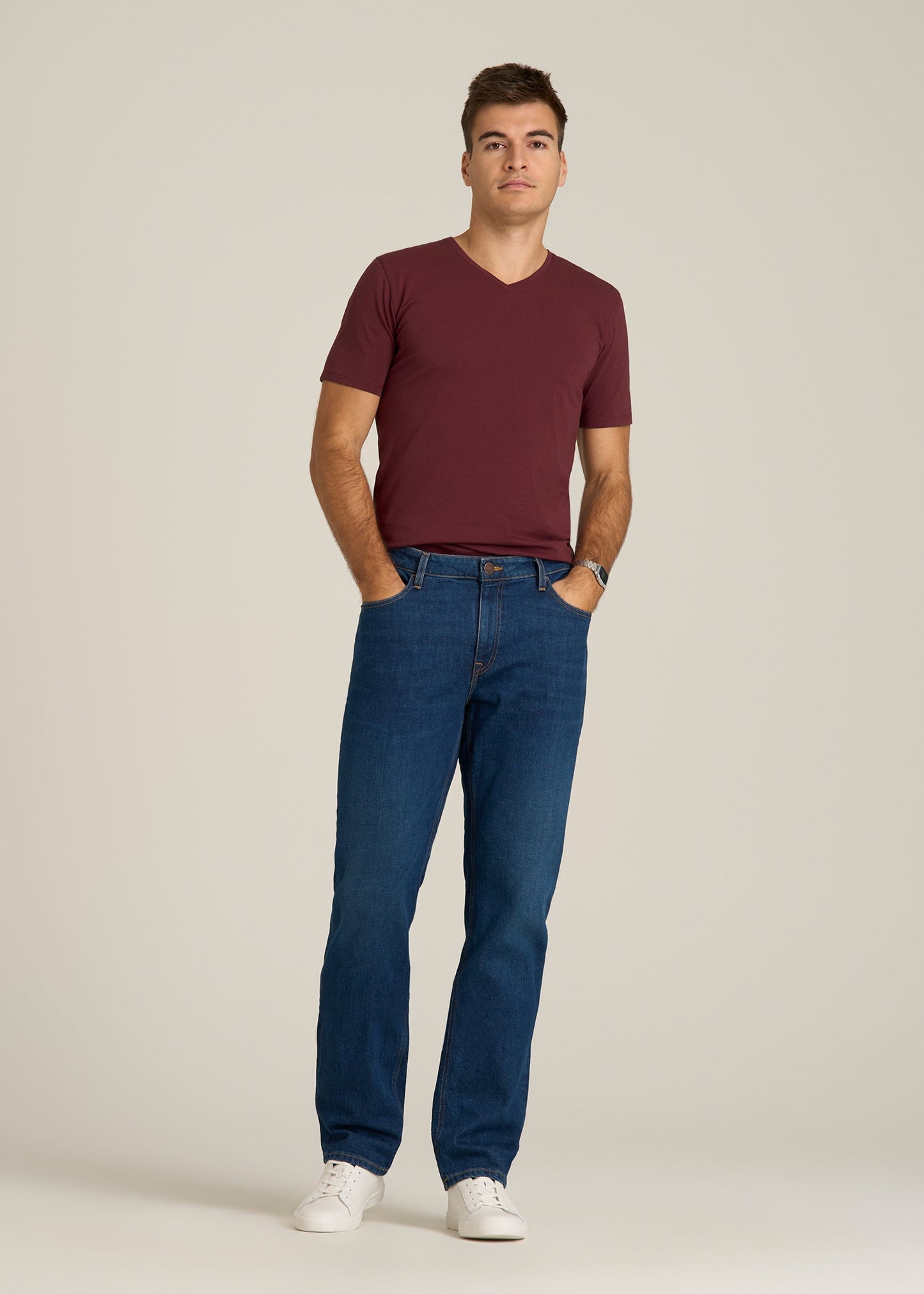 The Essential Slim Fit V-Neck Tee for Tall Men in Tawny Port