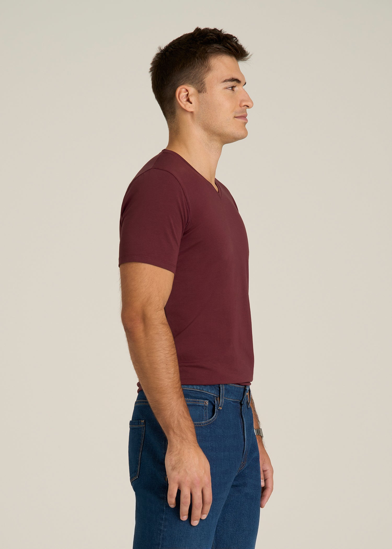 The Essential Slim Fit V-Neck Tee for Tall Men in Tawny Port