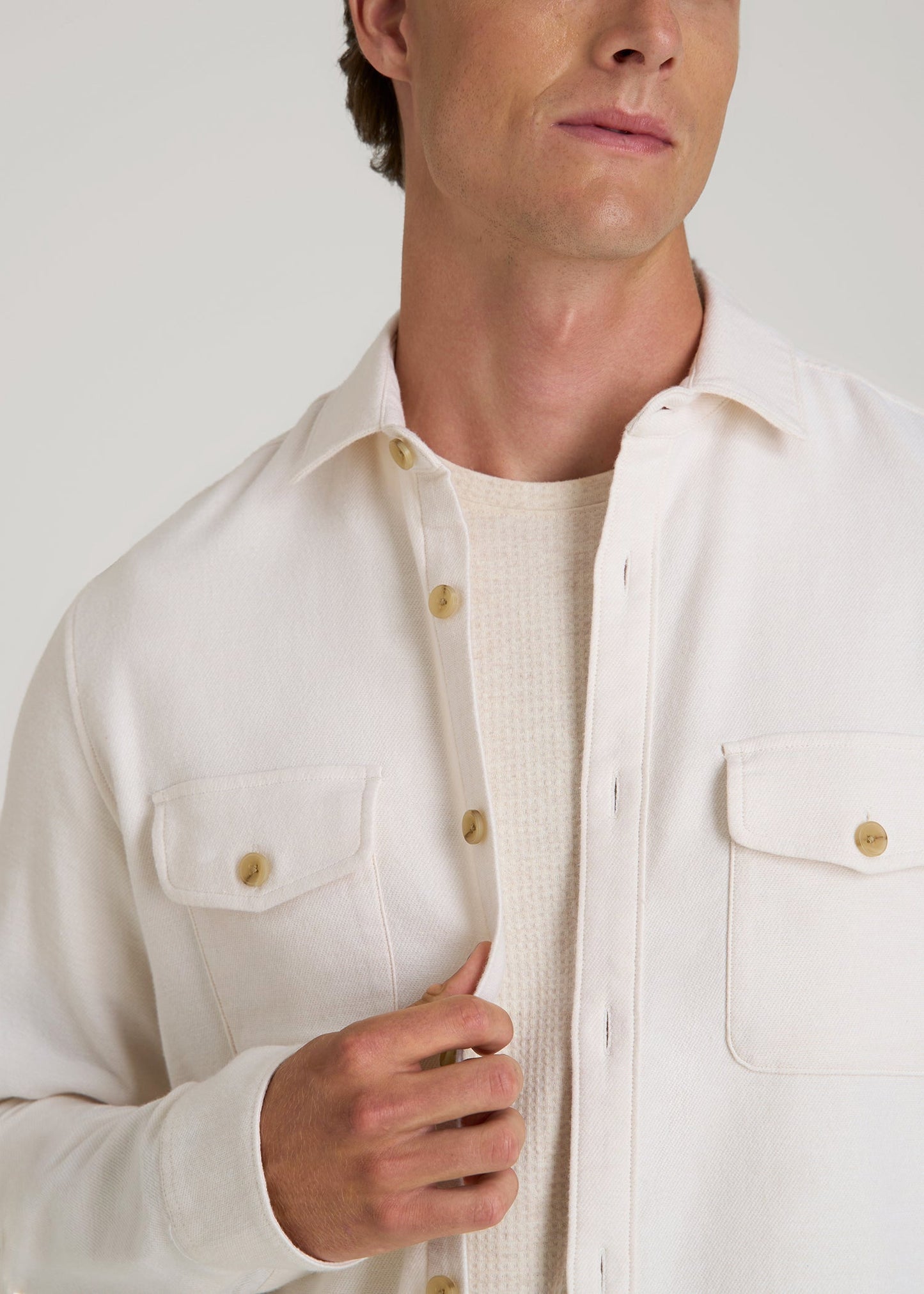 Everyday Comfort Terry Overshirt for Tall Men in White Swan
