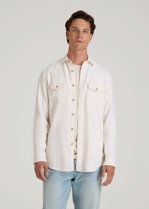 Everyday Comfort Terry Overshirt for Tall Men in White Swan