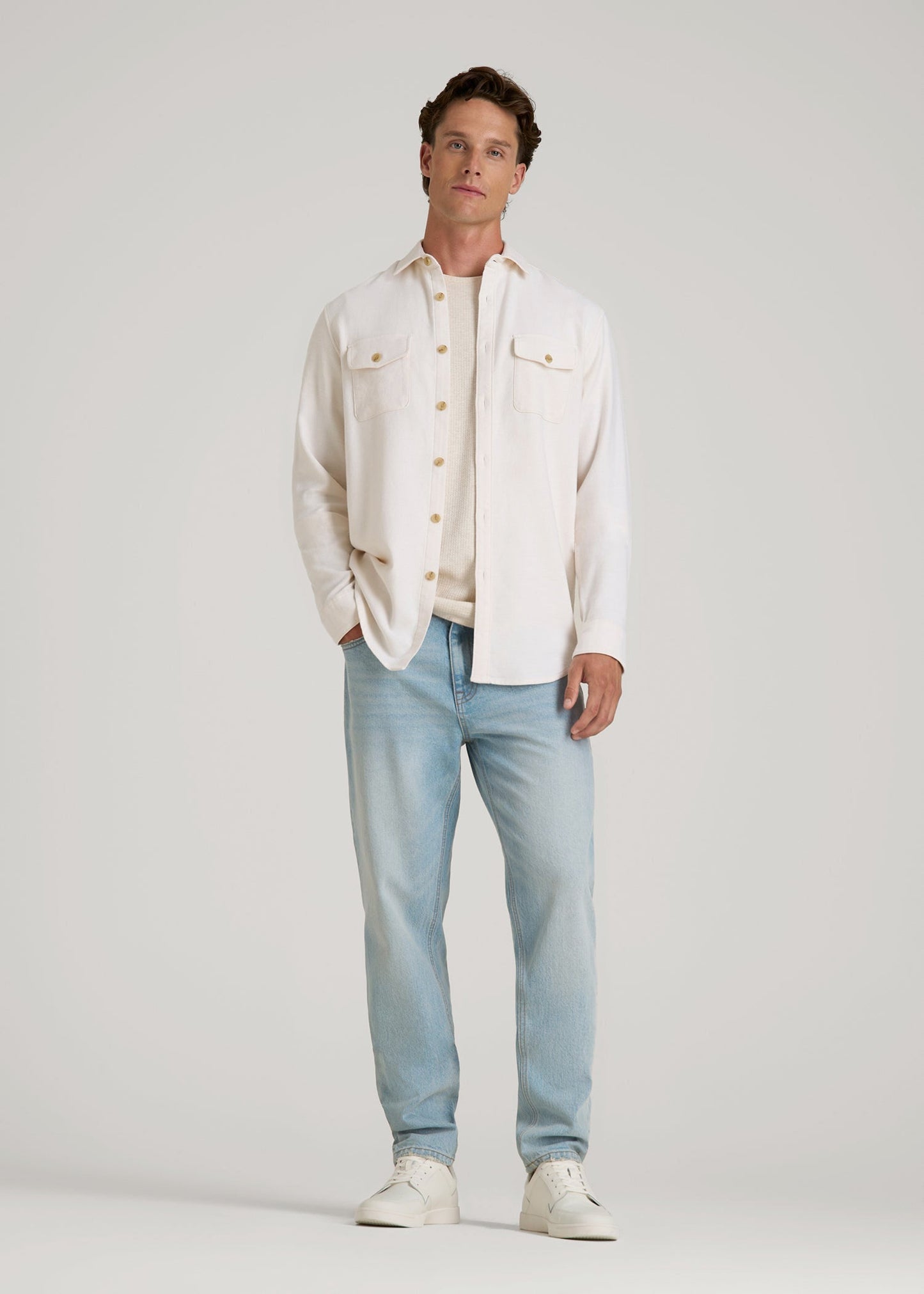 Everyday Comfort Terry Overshirt for Tall Men in White Swan