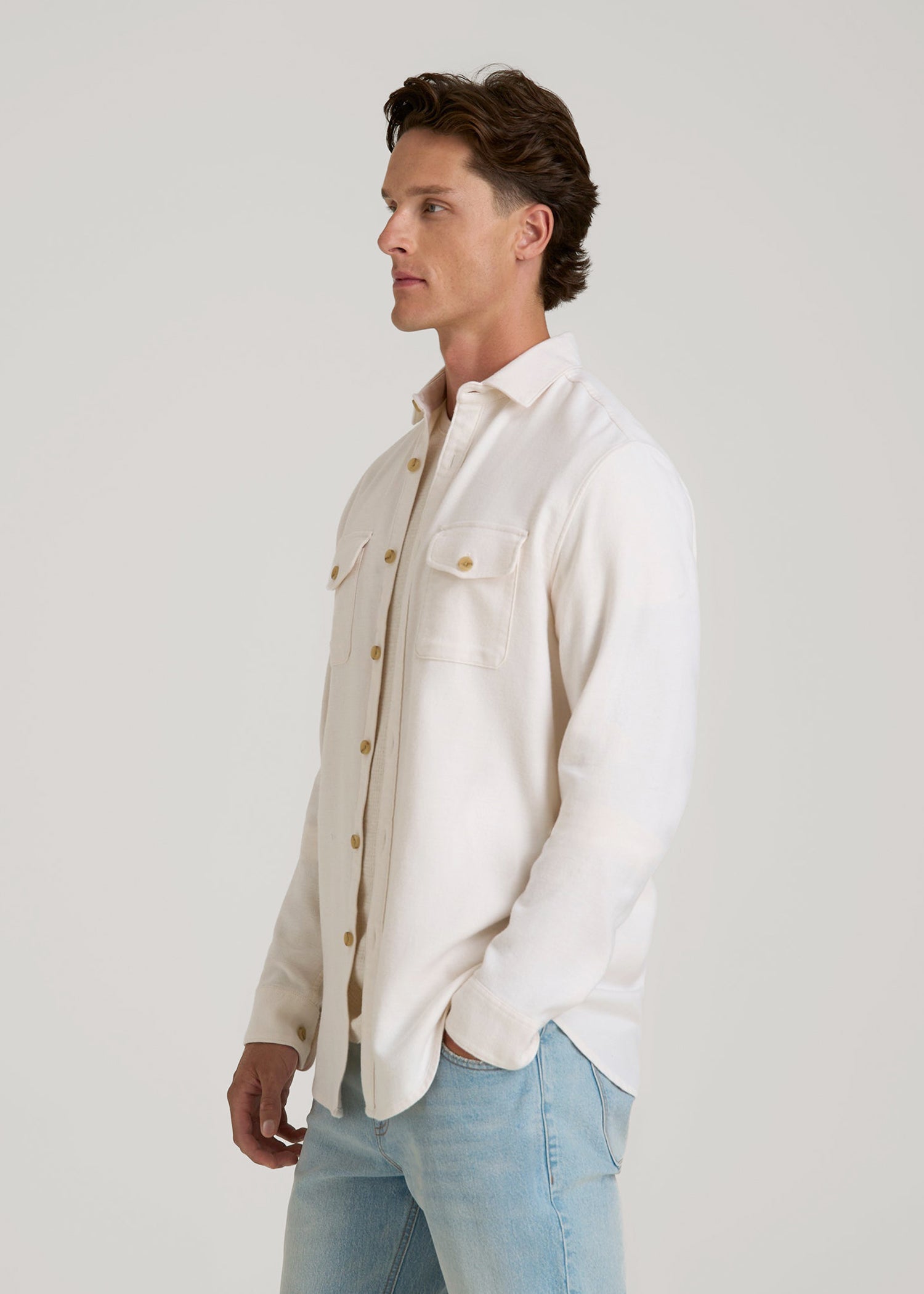 Everyday Comfort Terry Overshirt for Tall Men in White Swan