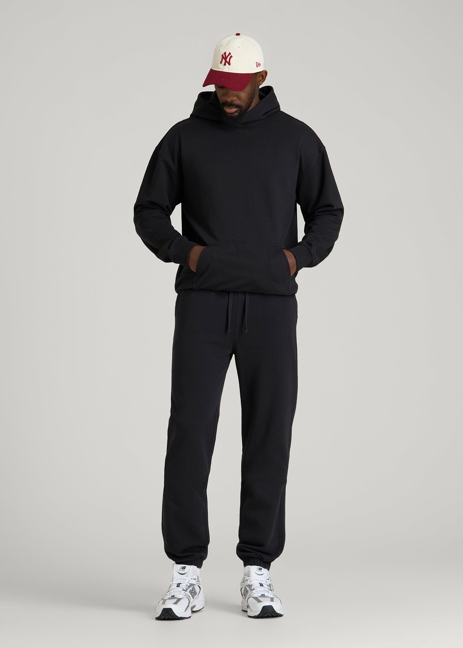 Everyday French Terry Cinched Bottom Sweatpants for Tall Men in Black
