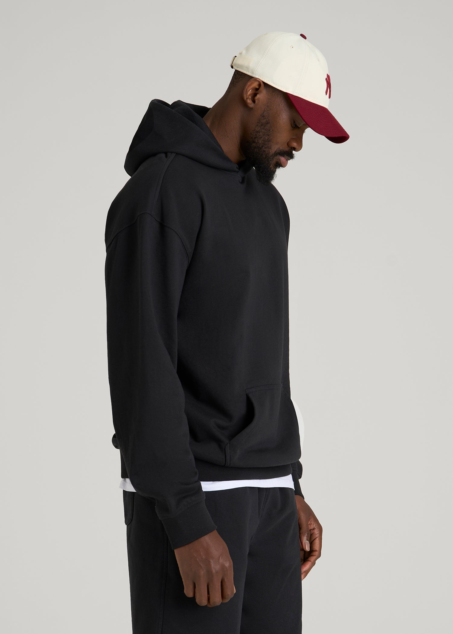 Everyday French Terry Popover Hoodie for Tall Men in Black