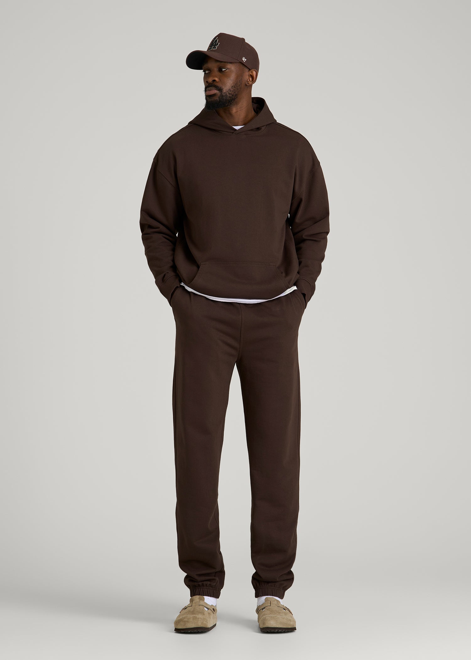 Everyday French Terry Popover Hoodie for Tall Men in Espresso