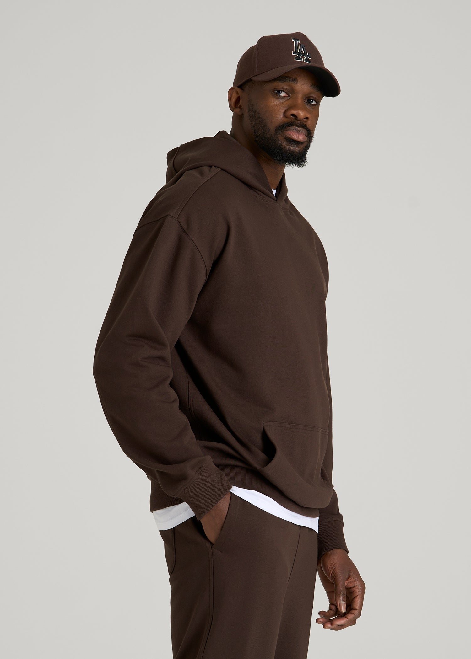 Everyday French Terry Popover Hoodie for Tall Men in Espresso