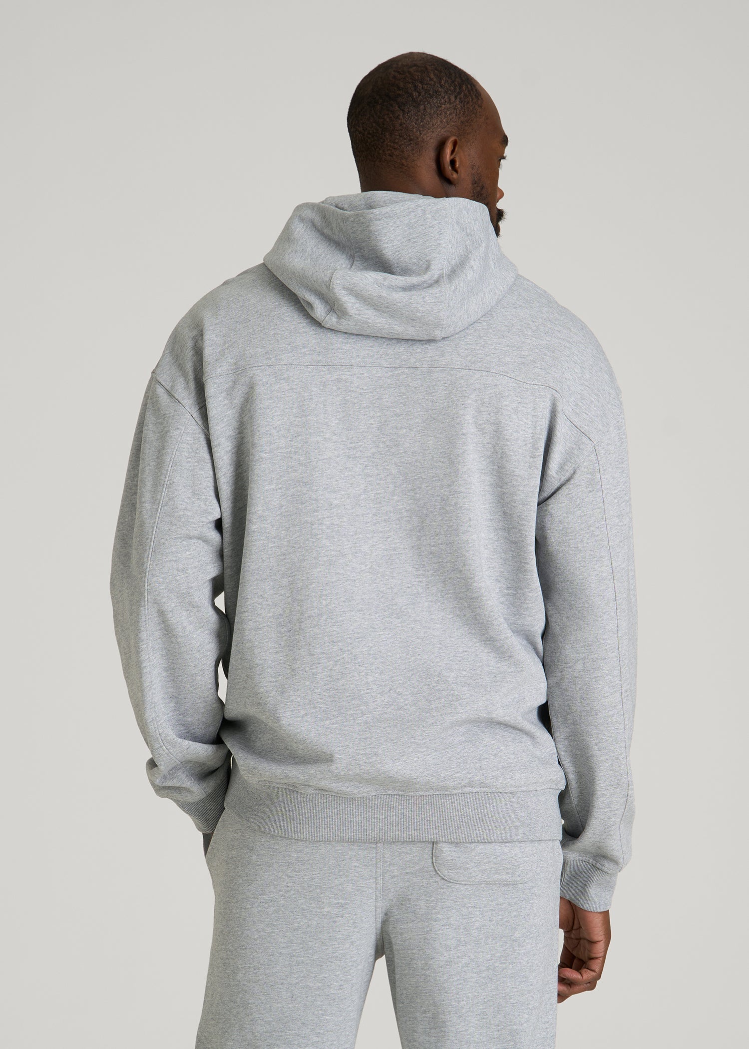 Everyday French Terry Popover Hoodie for Tall Men in Grey Mix