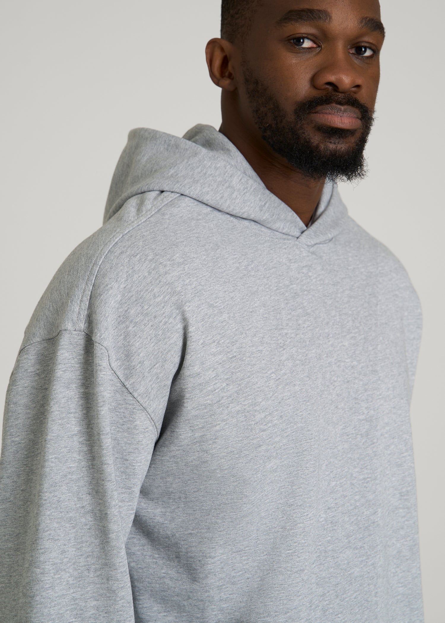 Everyday French Terry Popover Hoodie for Tall Men in Grey Mix