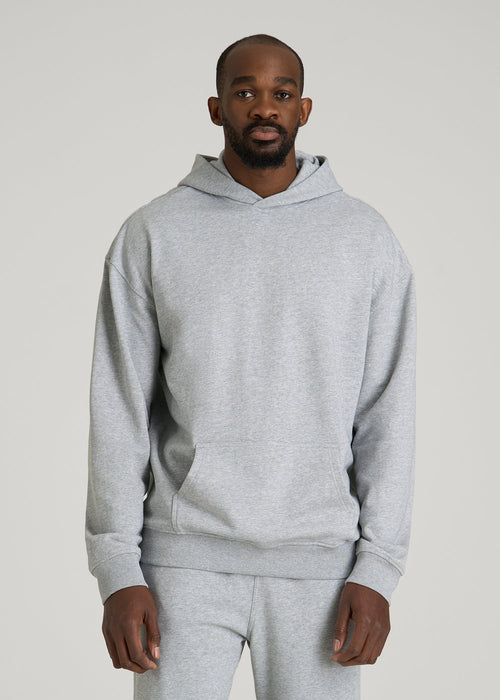 Everyday French Terry Popover Hoodie for Tall Men in Grey Mix