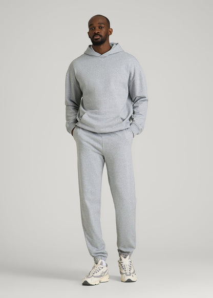 Everyday French Terry Popover Hoodie for Tall Men in Grey Mix