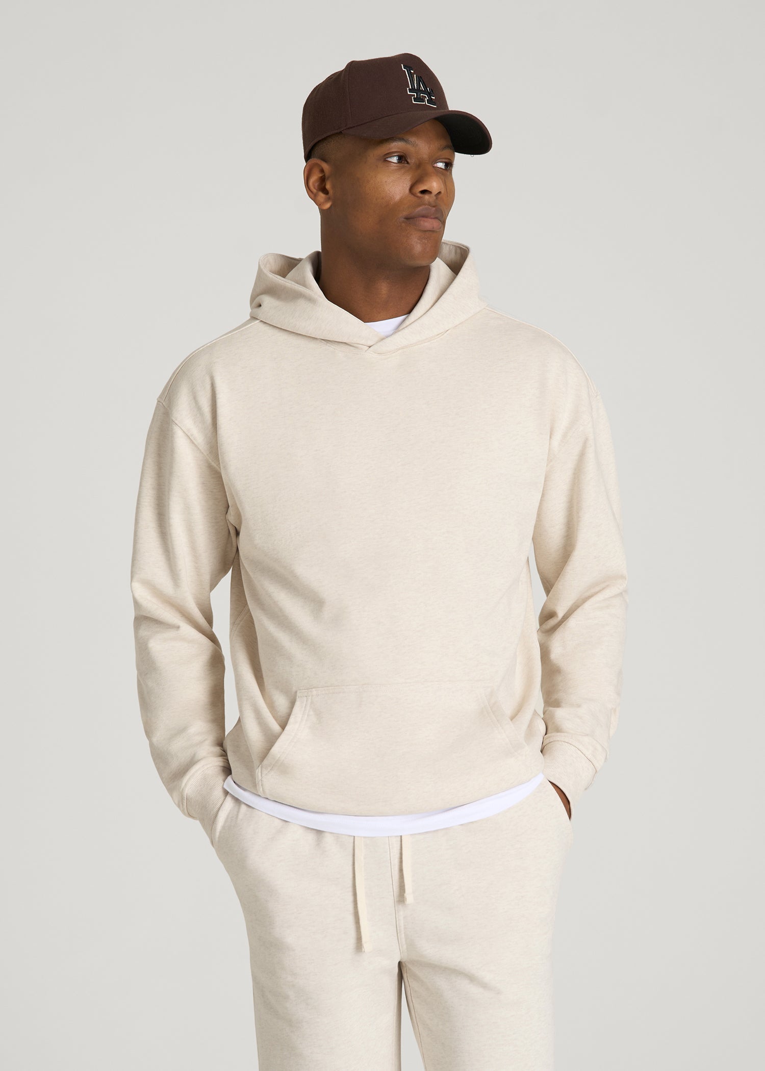 Everyday French Terry Popover Hoodie for Tall Men in Heathered Oatmeal