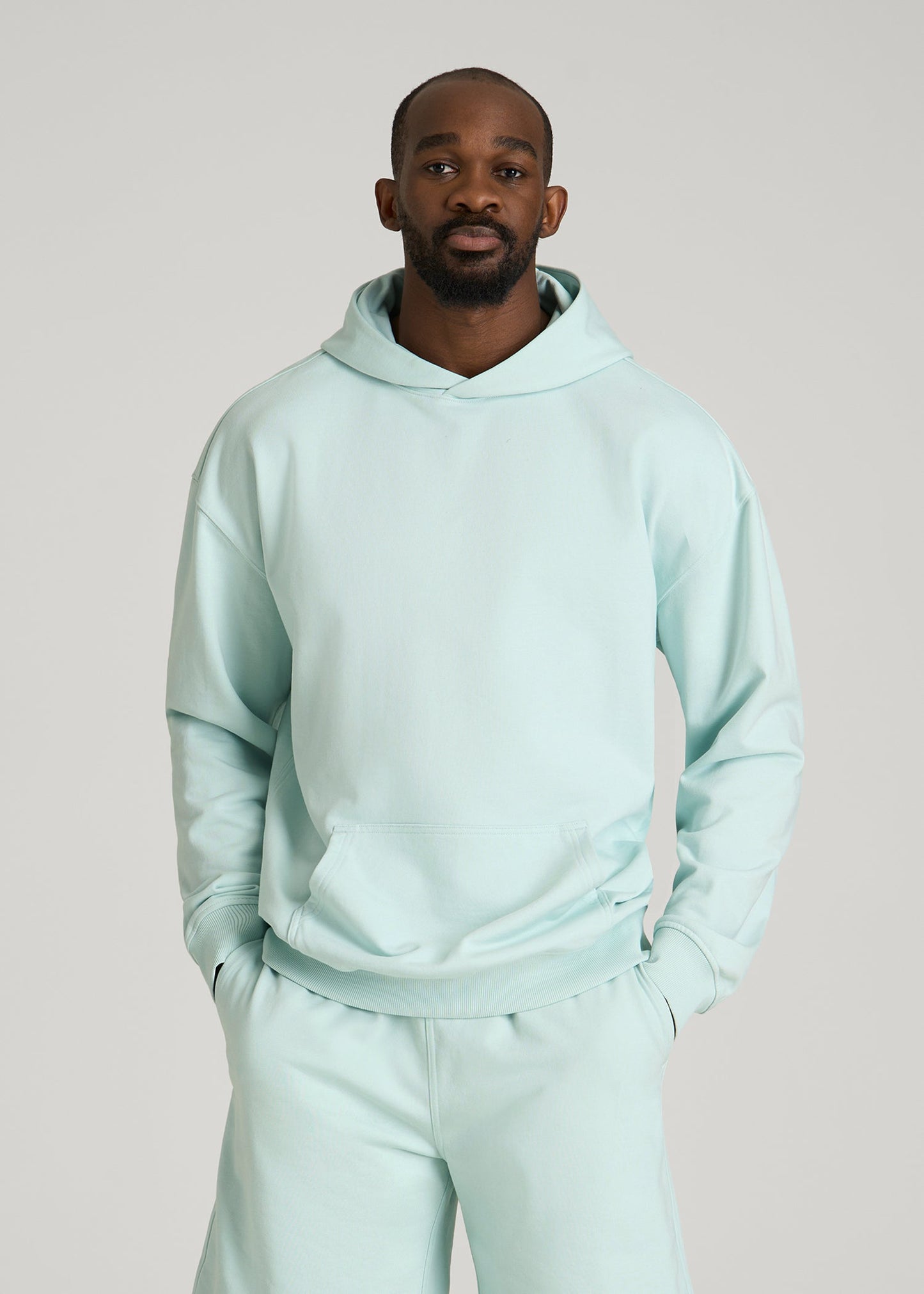 Everyday French Terry Popover Hoodie for Tall Men in Opal Blue