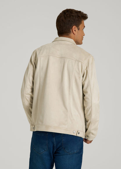 True Touch Suede Trucker Jacket for Tall Men in Overcast