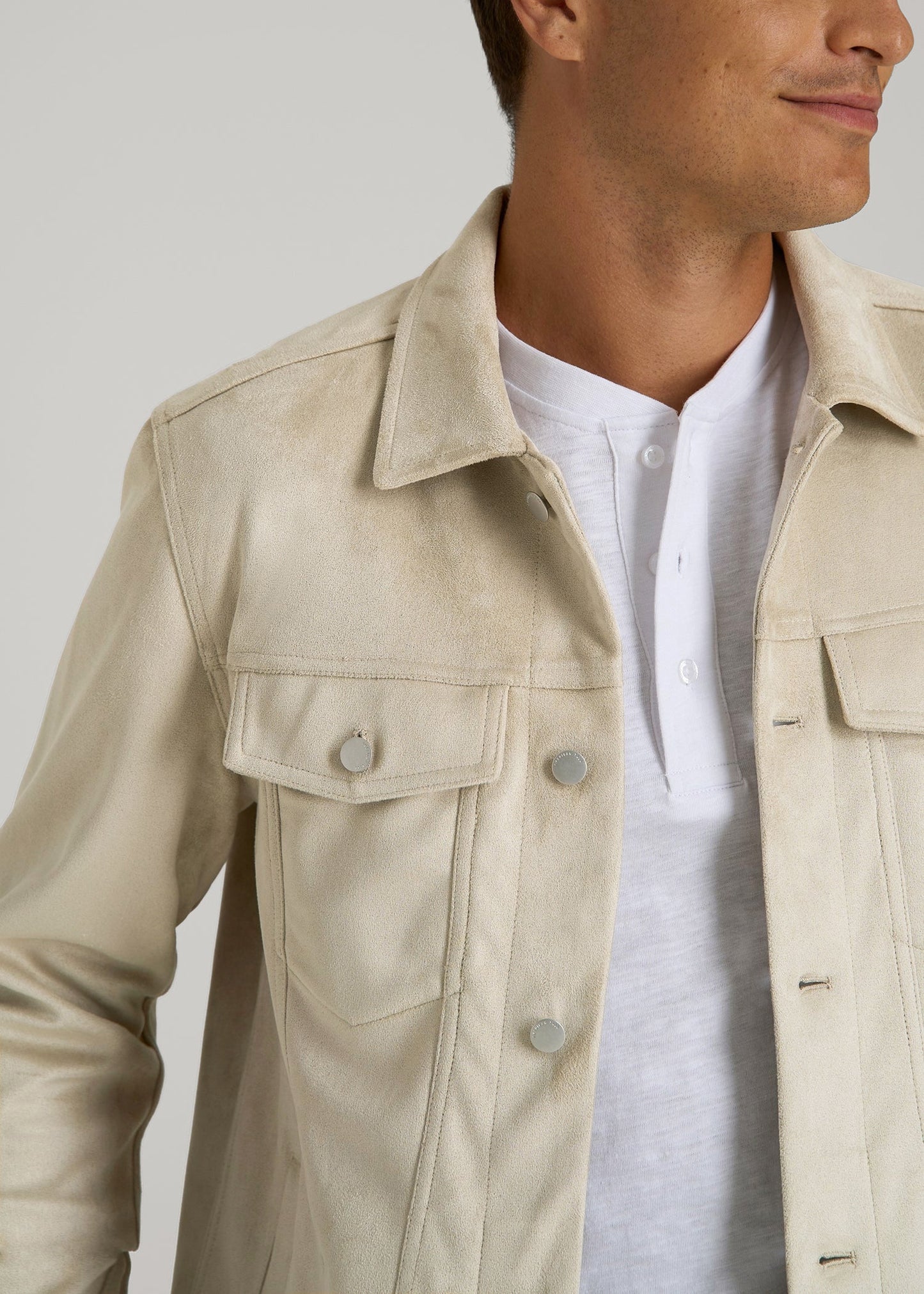 True Touch Suede Trucker Jacket for Tall Men in Overcast