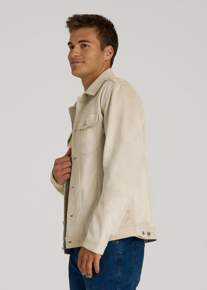 True Touch Suede Trucker Jacket for Tall Men in Overcast