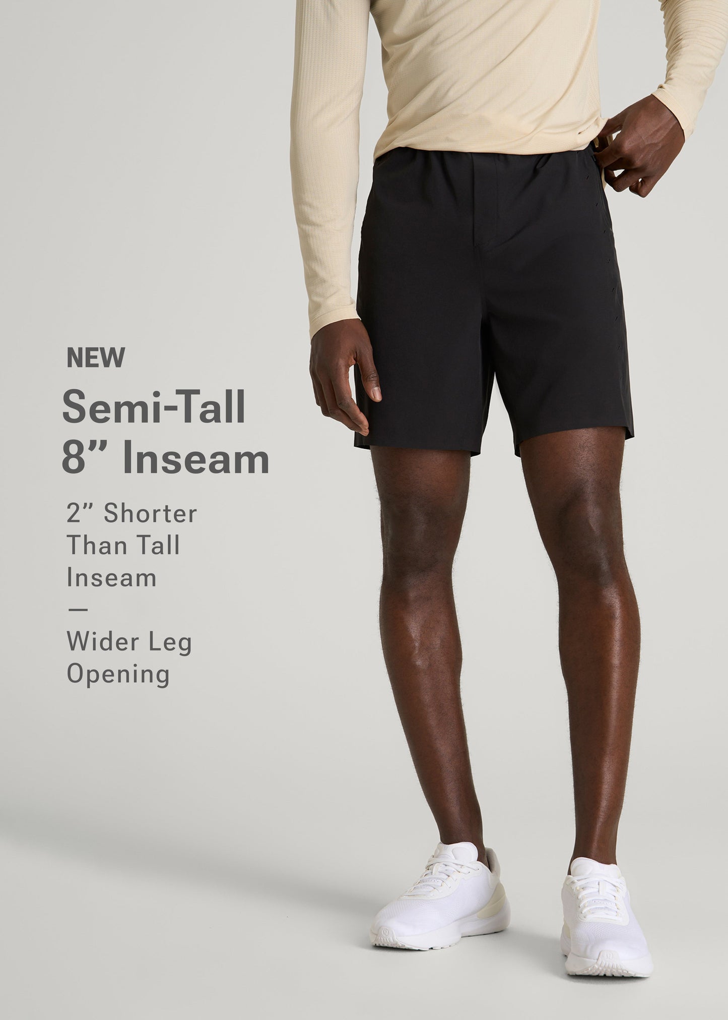 Featherweight Perforated Training Shorts for Tall Men in Black