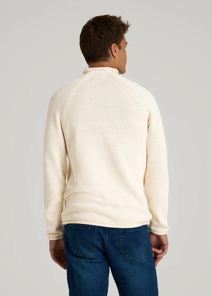 Fisherman Knit Rolled Mock Neck Sweater for Tall Men in Natural