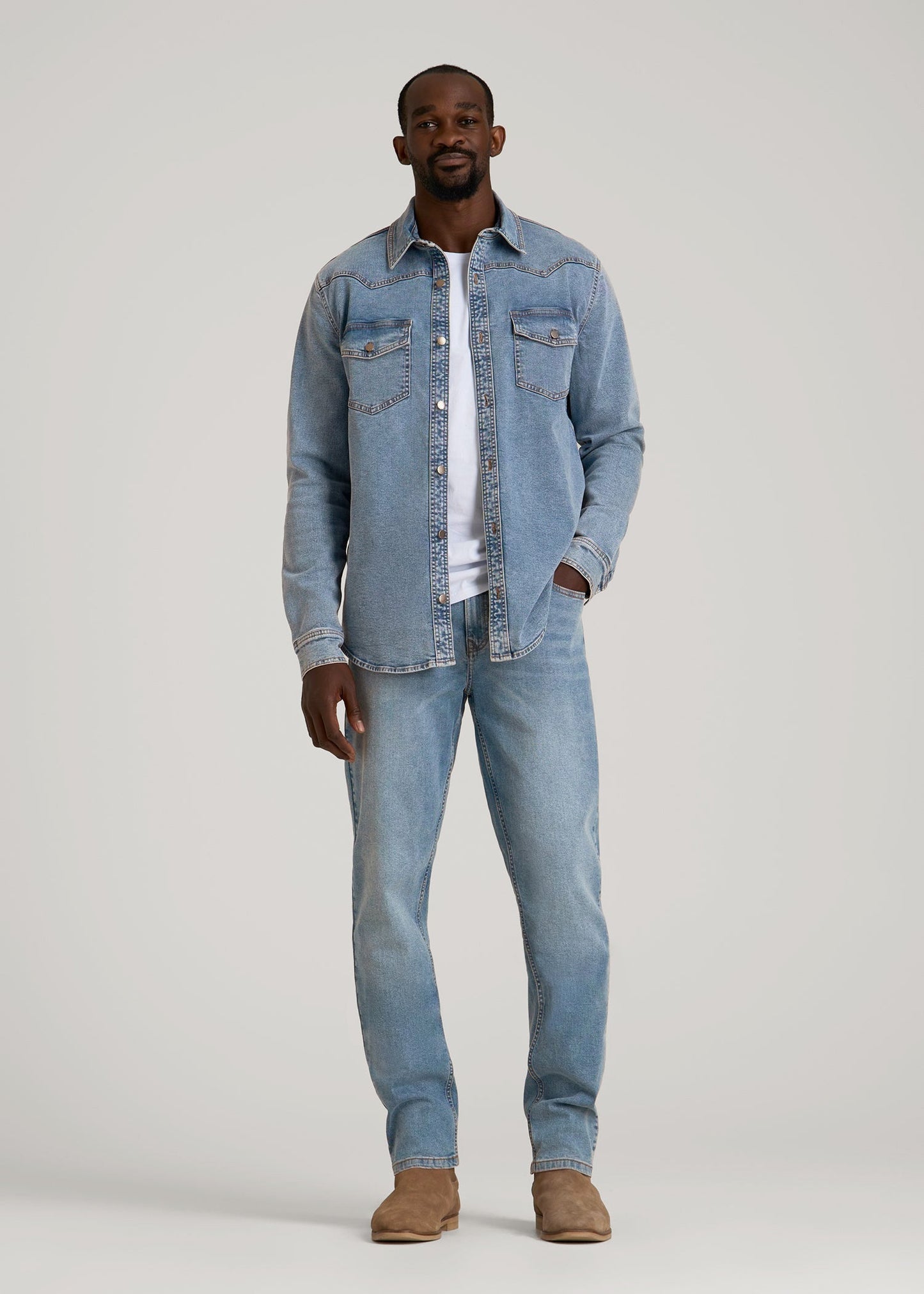 Western Denim Shirt for Tall Men in Heritage Faded
