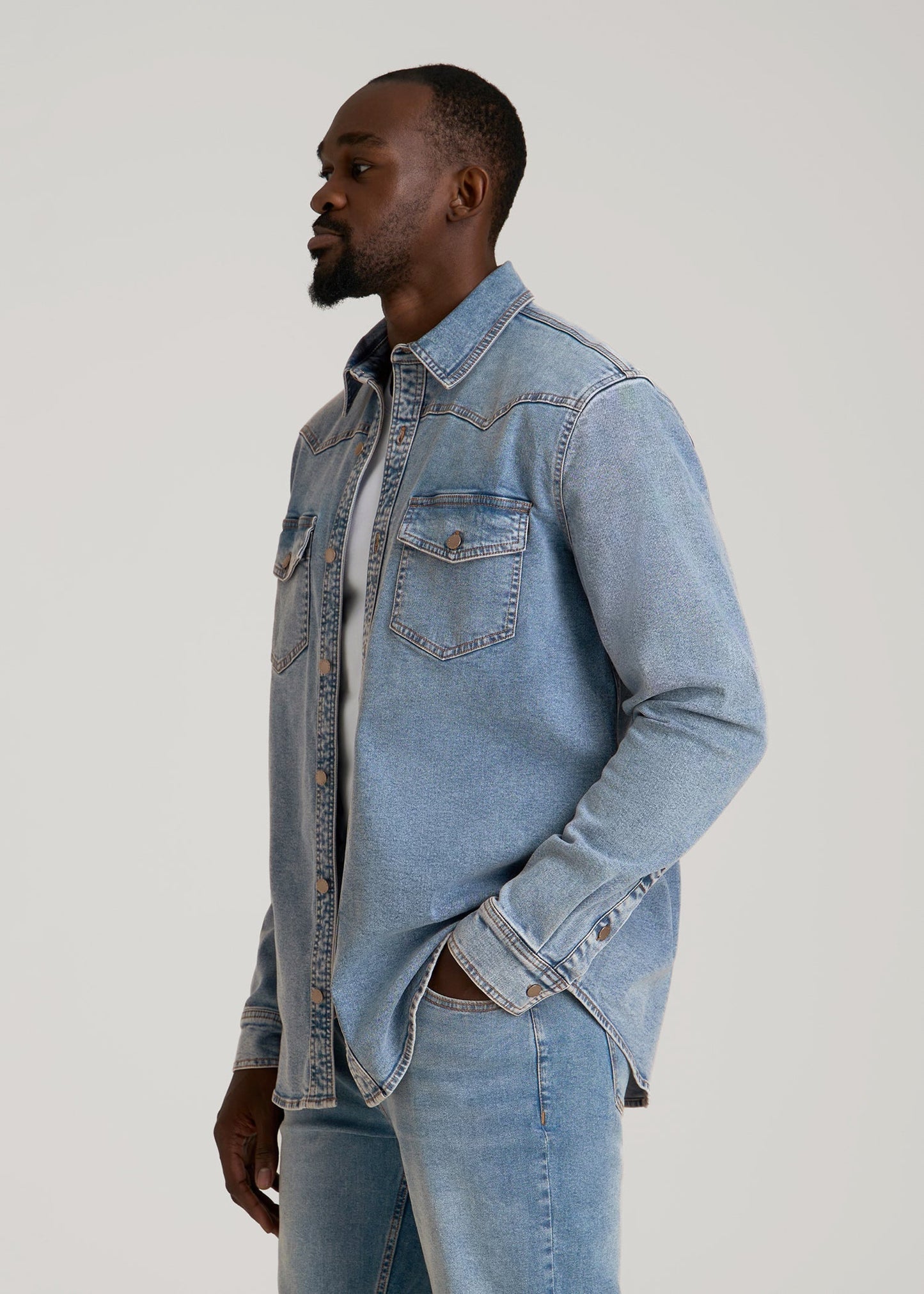Western Denim Shirt for Tall Men in Heritage Faded