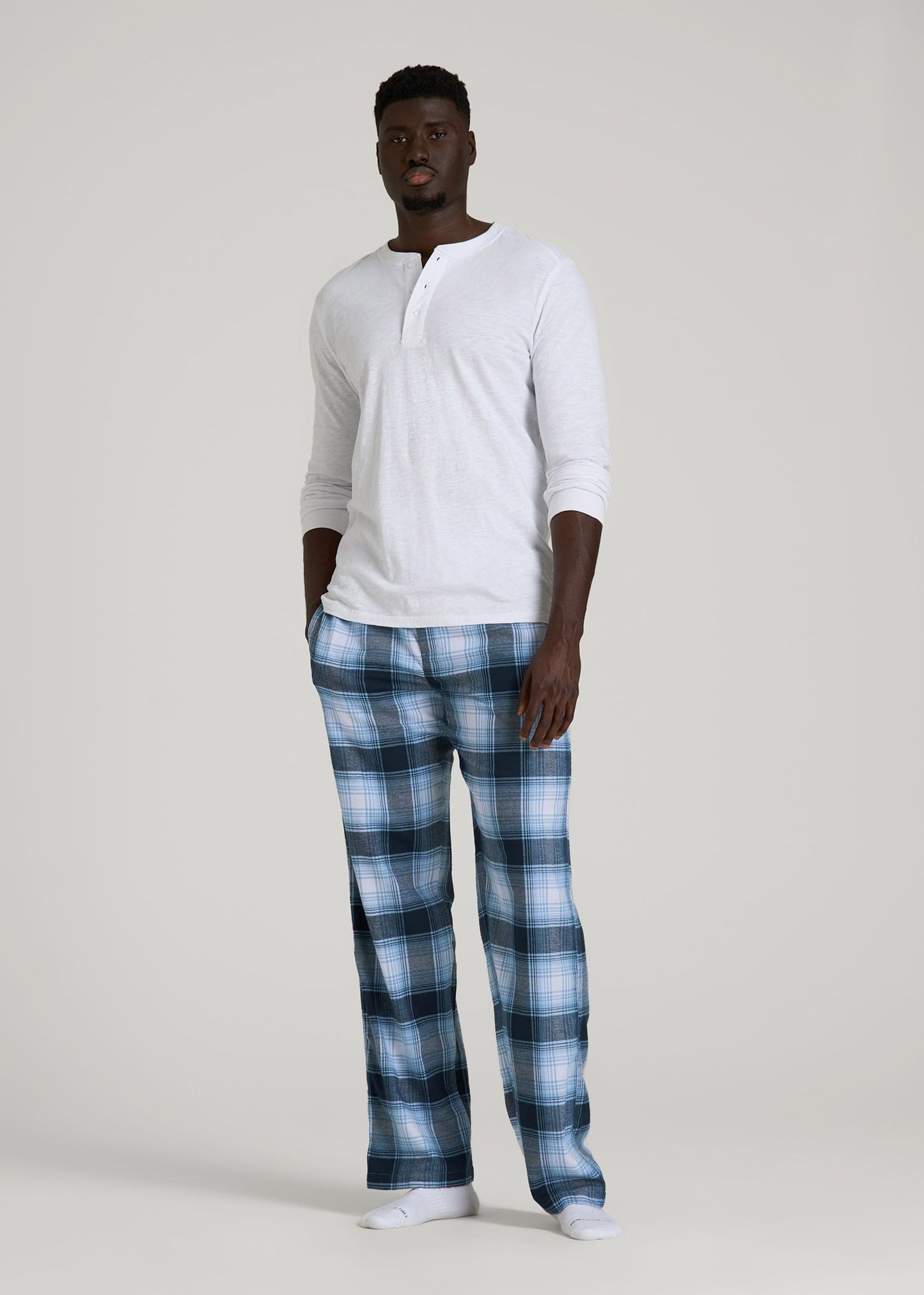 Flannel Pajama Pants for Tall Men in Blue and White Plaid