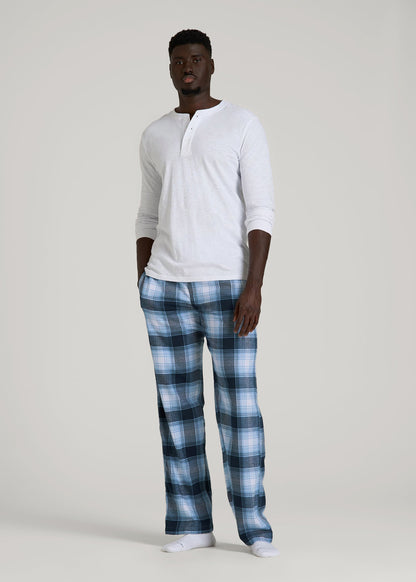 Flannel Pajama Pants for Tall Men in Blue and White Plaid