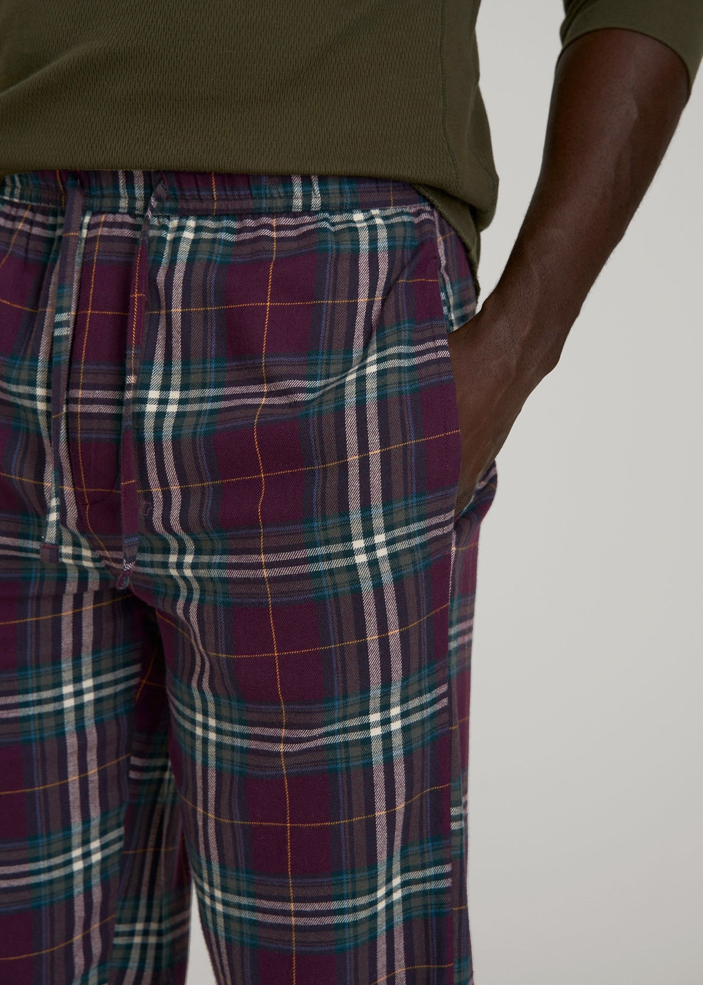 Flannel Pajama Pants for Tall Men in Maroon Plaid