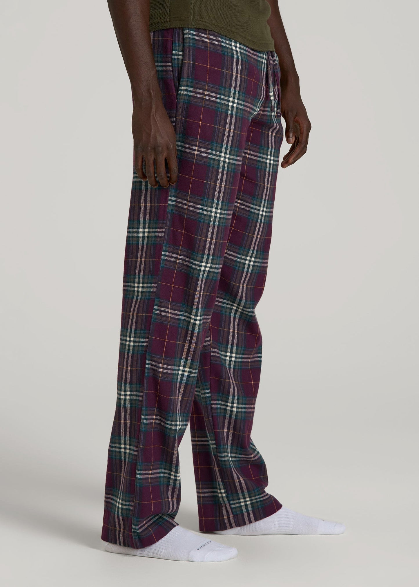 Flannel Pajama Pants for Tall Men in Maroon Plaid