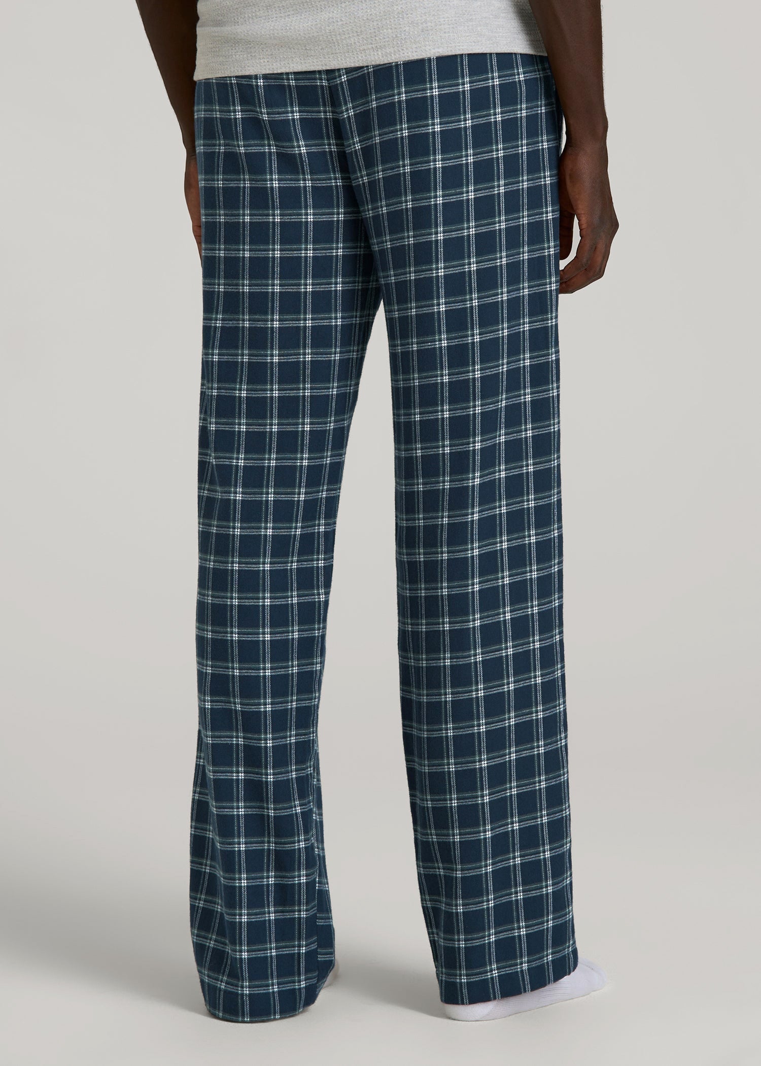 Flannel Pajama Pants for Tall Men in Navy Windowpane