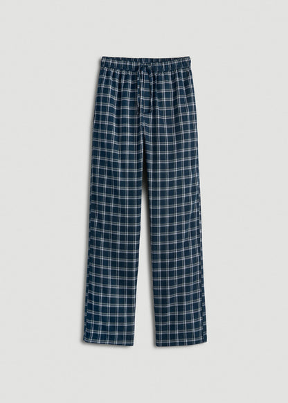 Flannel Pajama Pants for Tall Men in Navy Windowpane