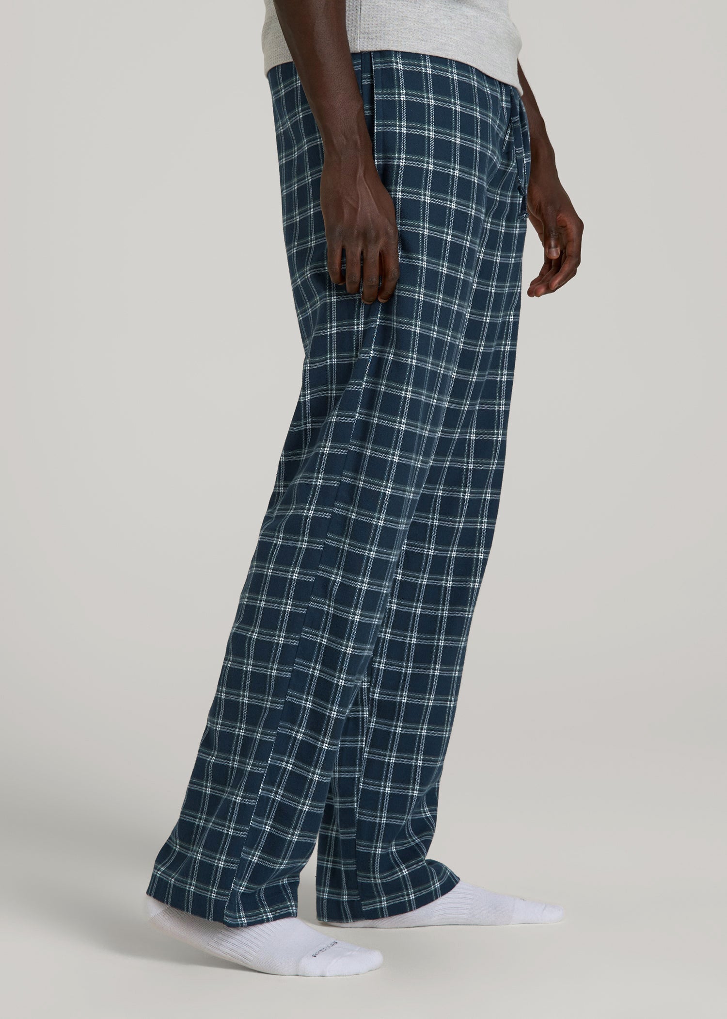 Flannel Pajama Pants for Tall Men in Navy Windowpane