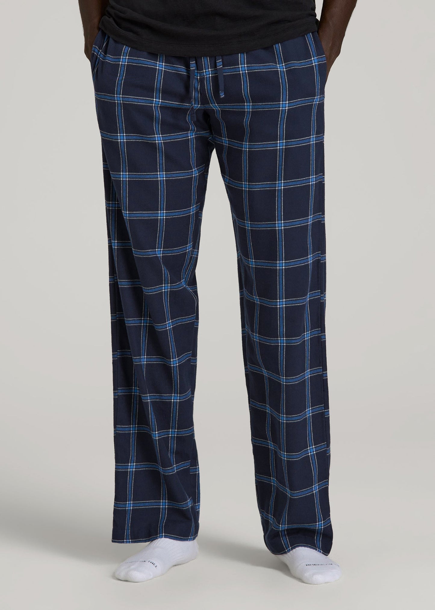 Flannel Pajama Pants for Tall Men in Navy and Blue Windowpane
