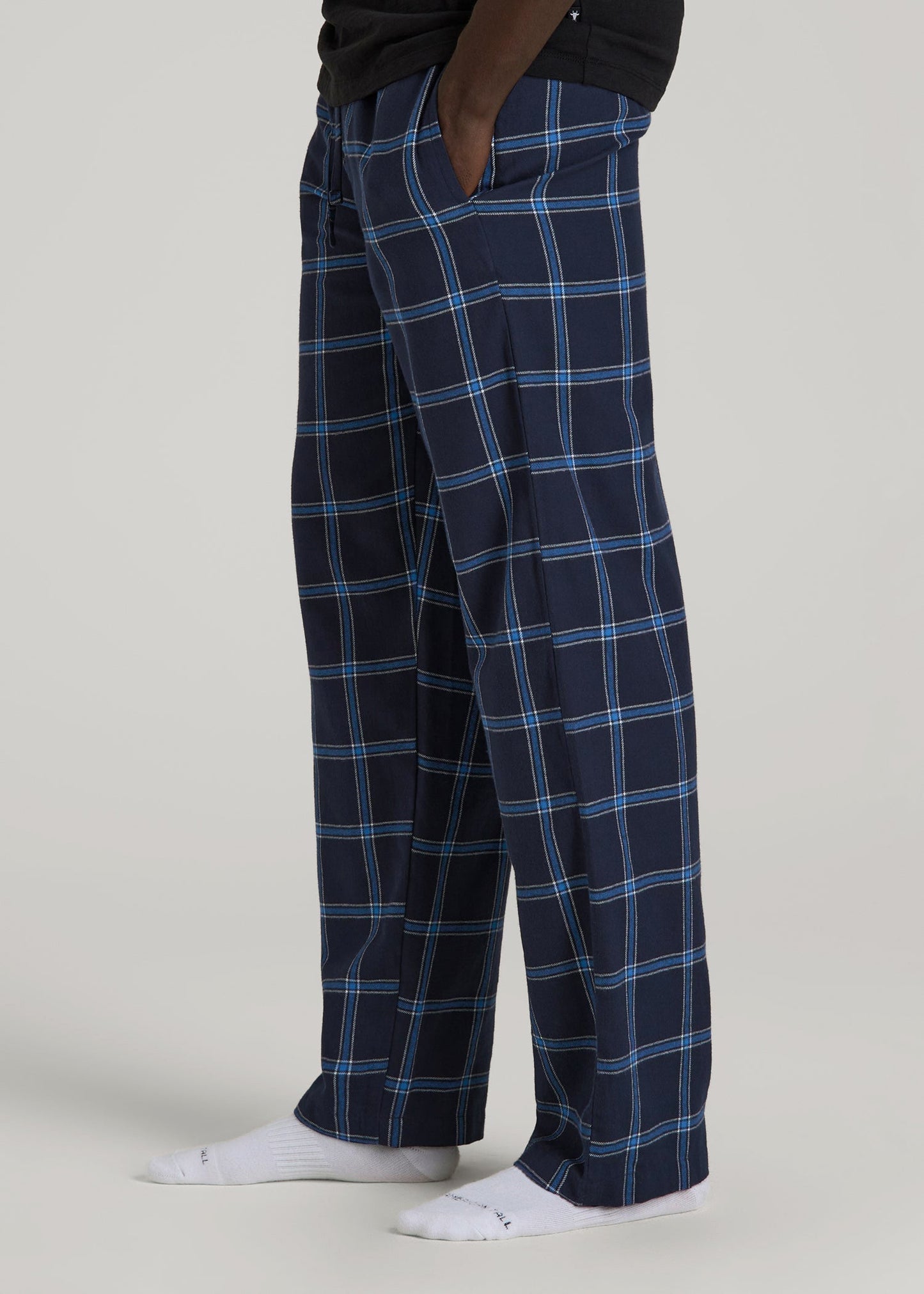 Flannel Pajama Pants for Tall Men in Navy and Blue Windowpane
