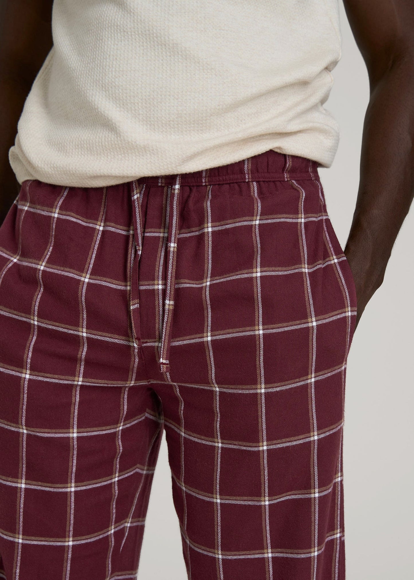 Flannel Pajama Pants for Tall Men in Wine Windowpane
