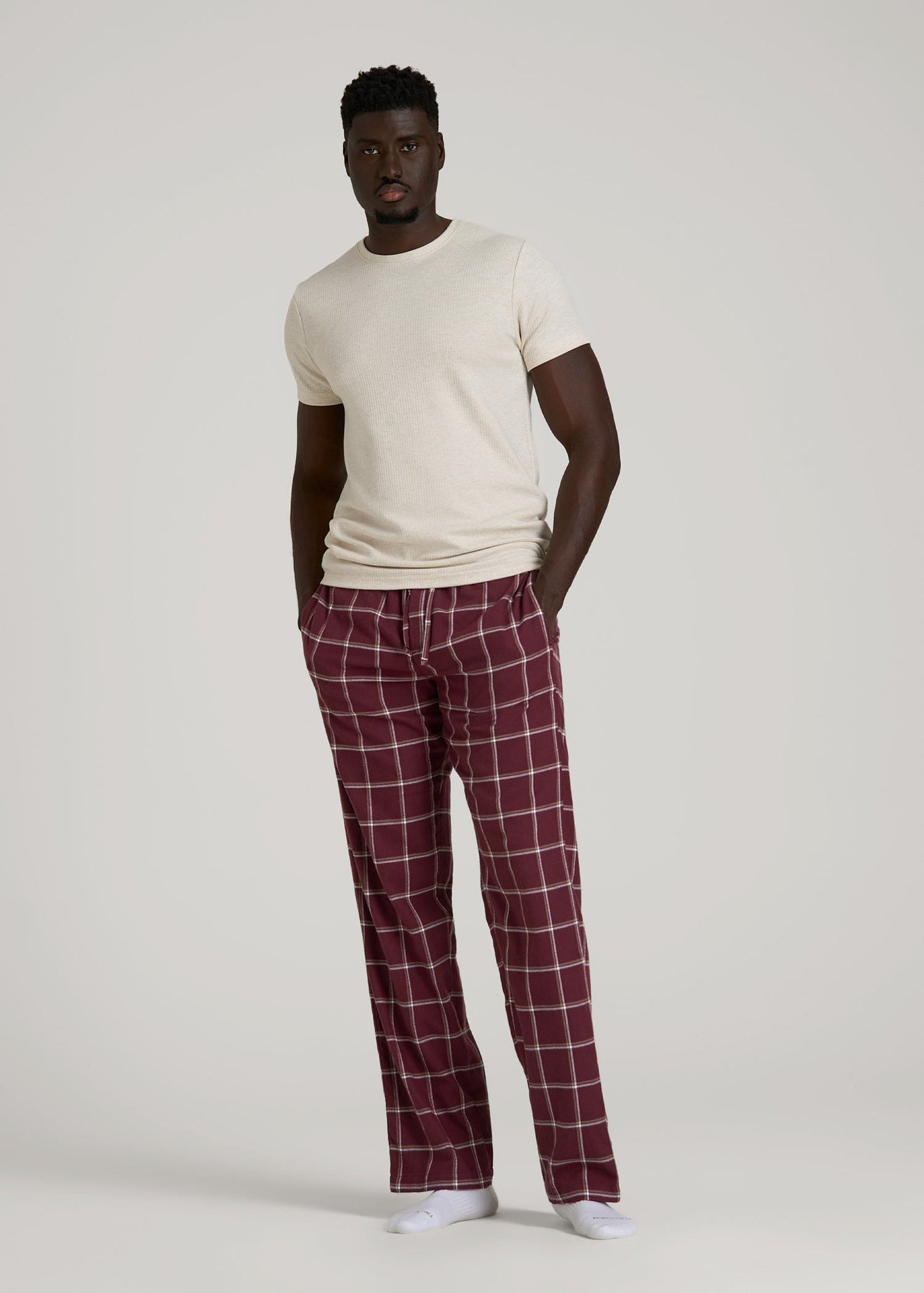 Flannel Pajama Pants for Tall Men in Wine Windowpane