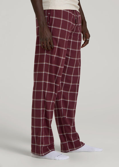 Flannel Pajama Pants for Tall Men in Wine Windowpane