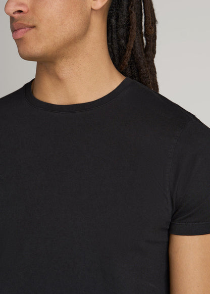 Modern Fit Garment Dyed Cotton T-Shirt for Tall Men in Black