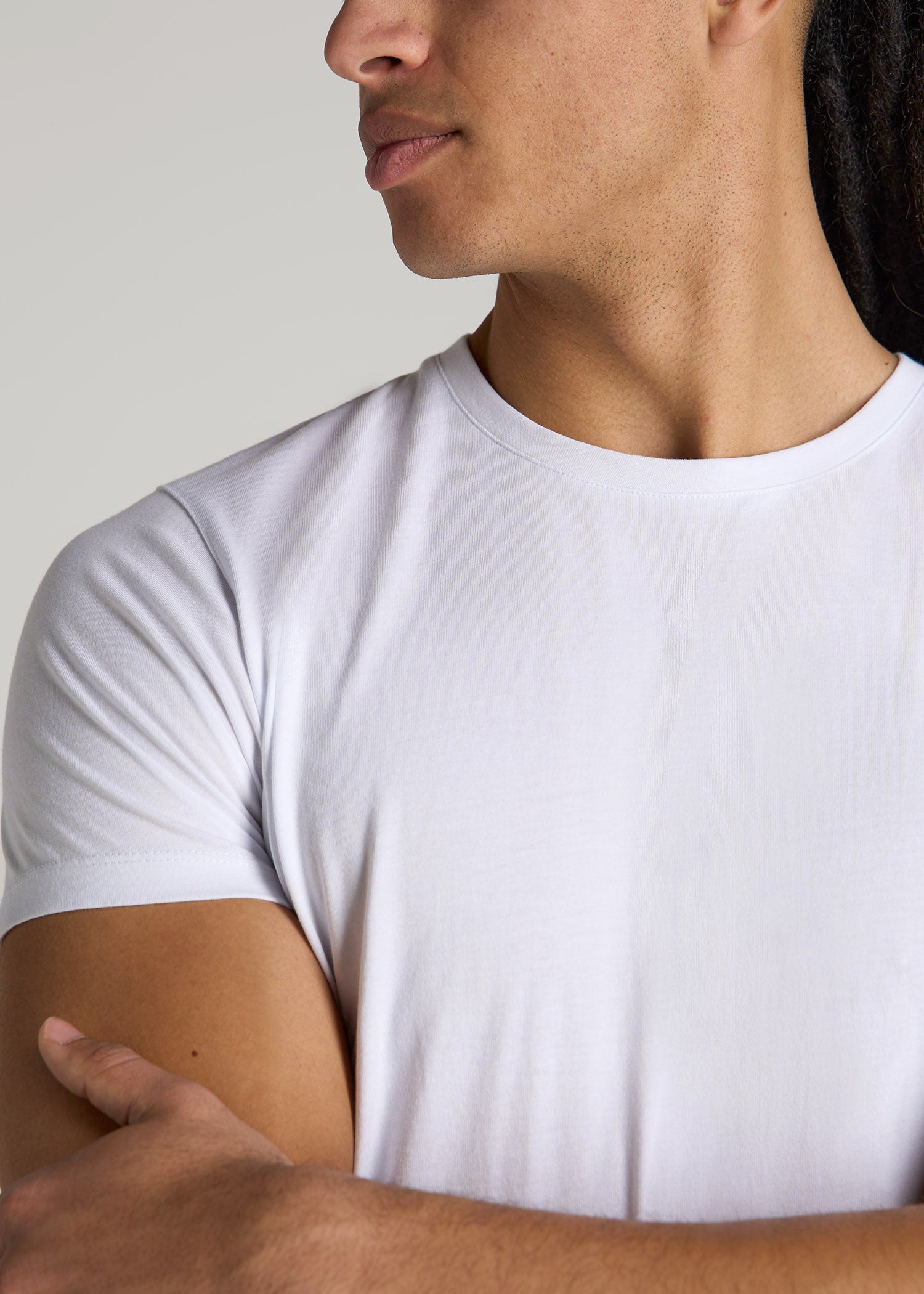 Modern Fit Garment Dyed Cotton T-Shirt for Tall Men in White