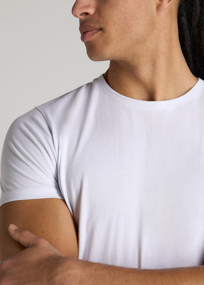 Modern Fit Garment Dyed Cotton T-Shirt for Tall Men in White