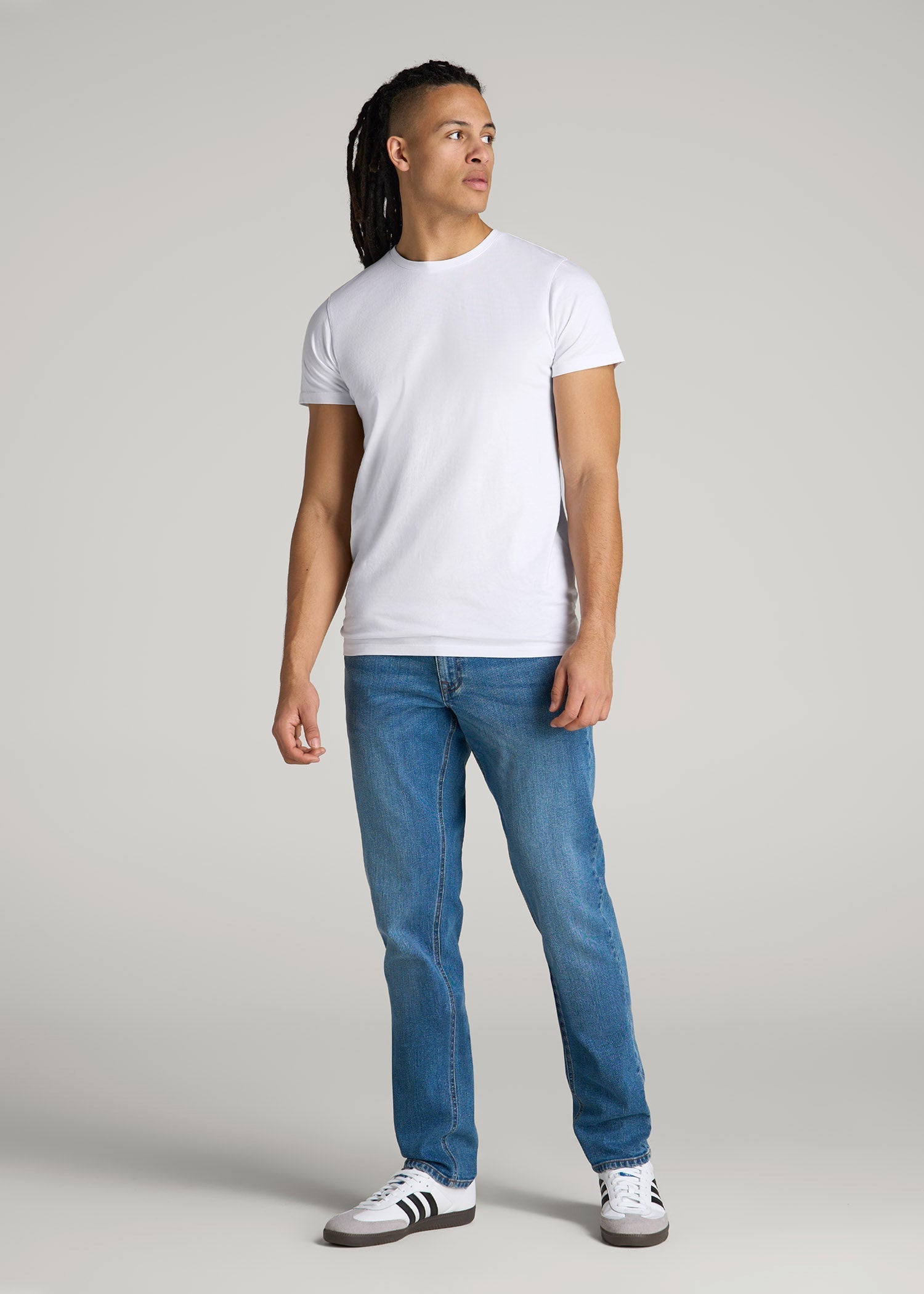 Modern Fit Garment Dyed Cotton T-Shirt for Tall Men in White