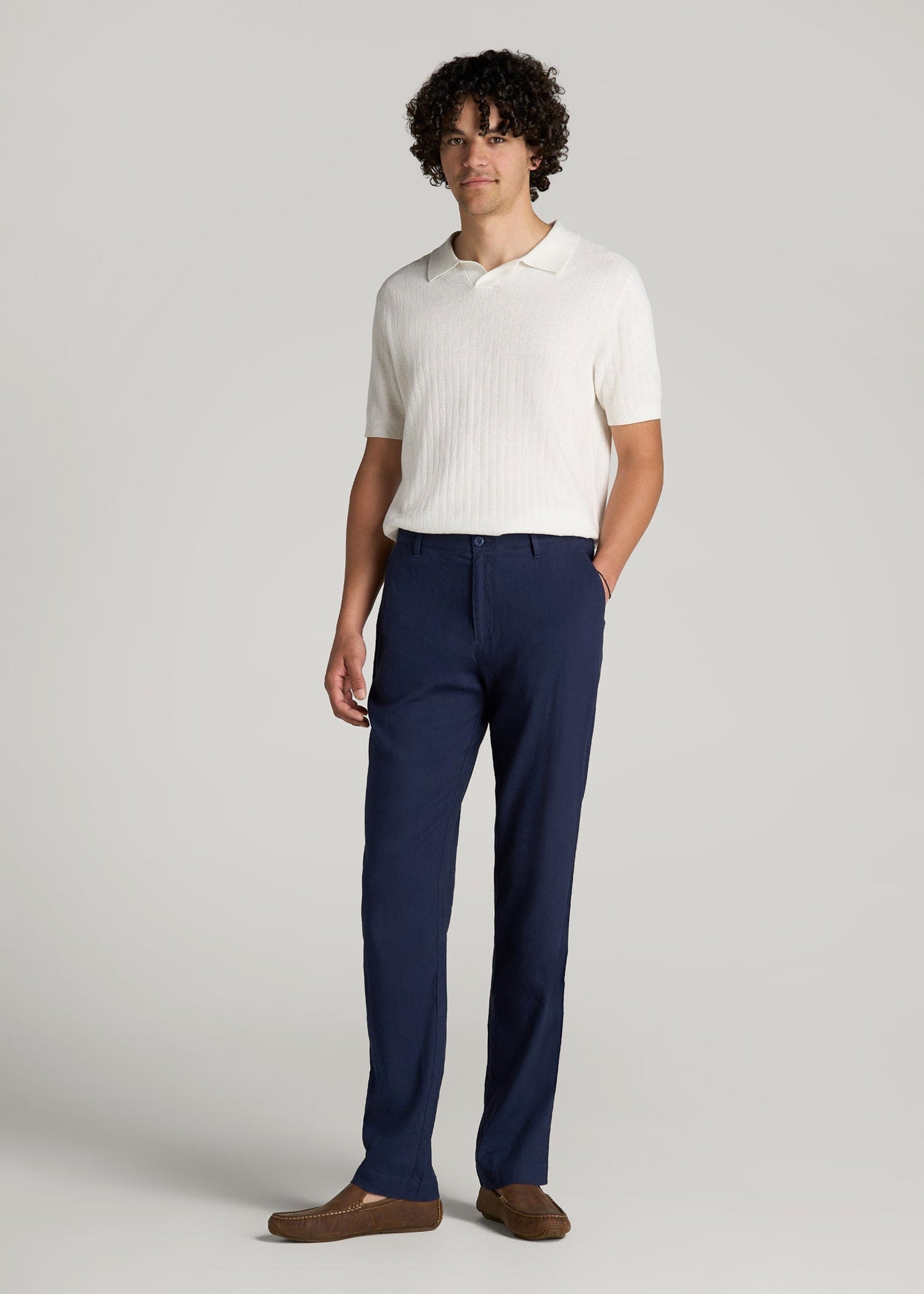 Garment Dyed Linen Casual Pants for Tall Men in Summer Blue