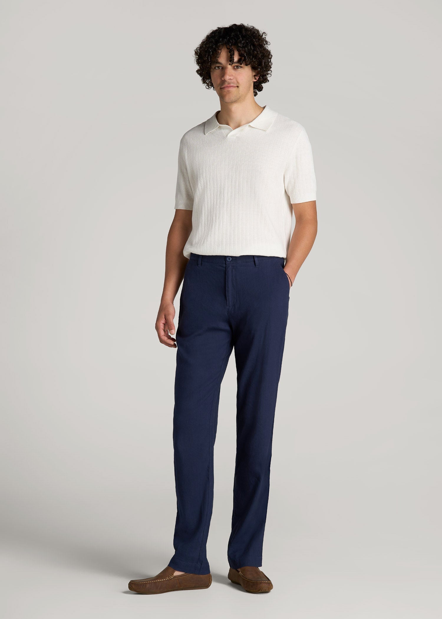Garment Dyed Linen Casual Pants for Tall Men in Summer Blue