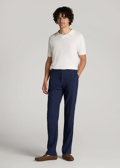 Garment Dyed Linen Casual Pants for Tall Men in Summer Blue