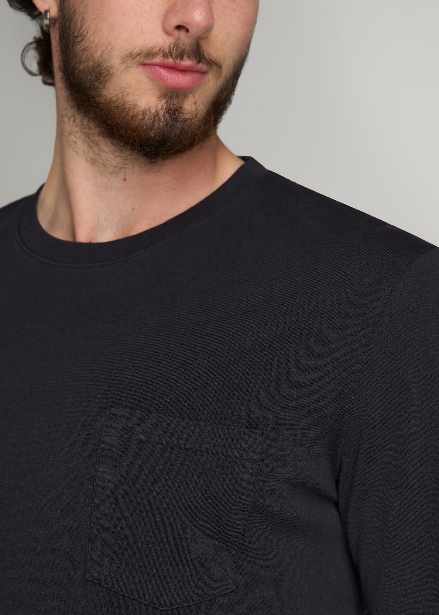 Garment Dyed Long Sleeve Pocket Tee for Tall Men in Black