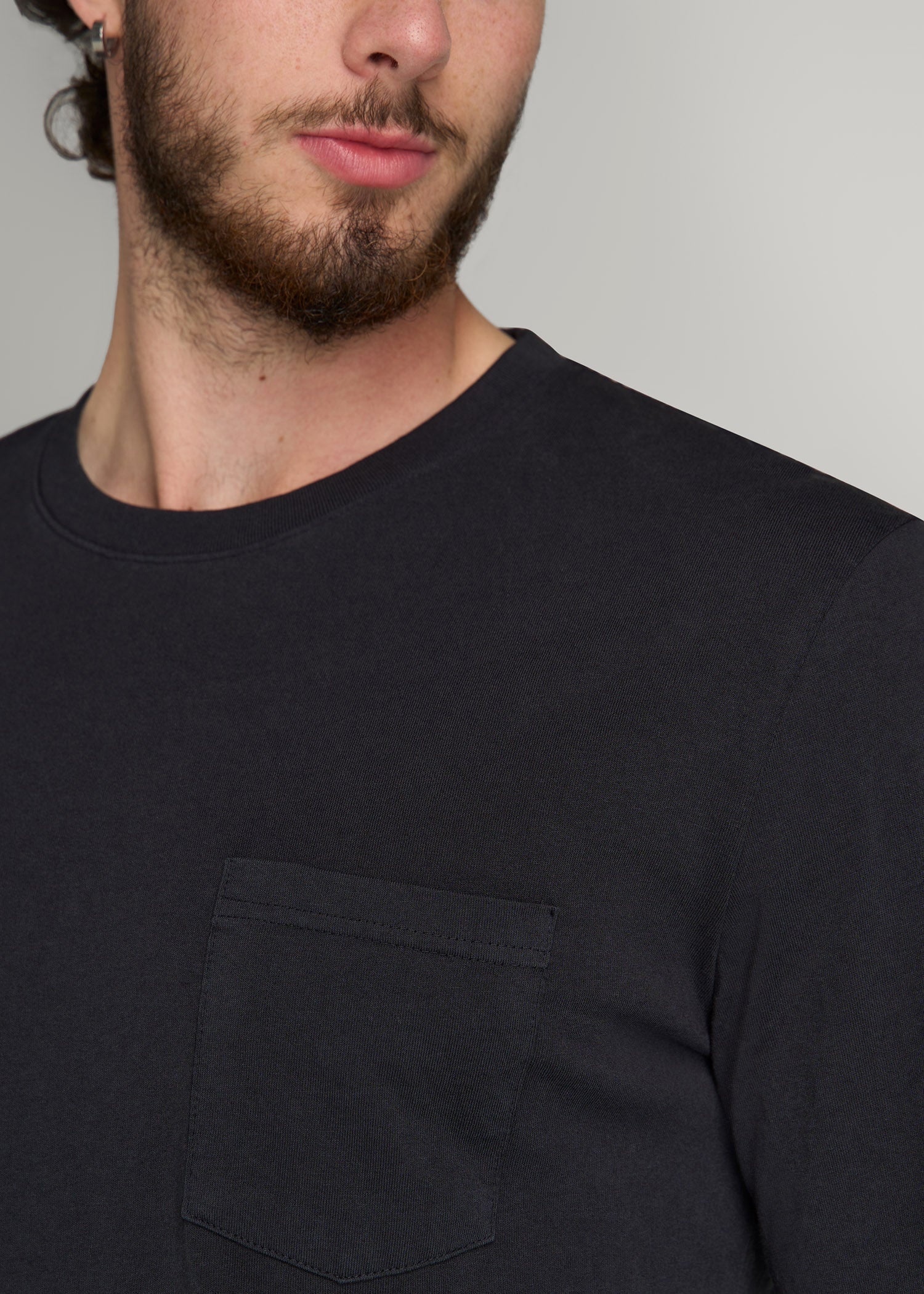 Garment Dyed Long Sleeve Pocket Tee for Tall Men in Black