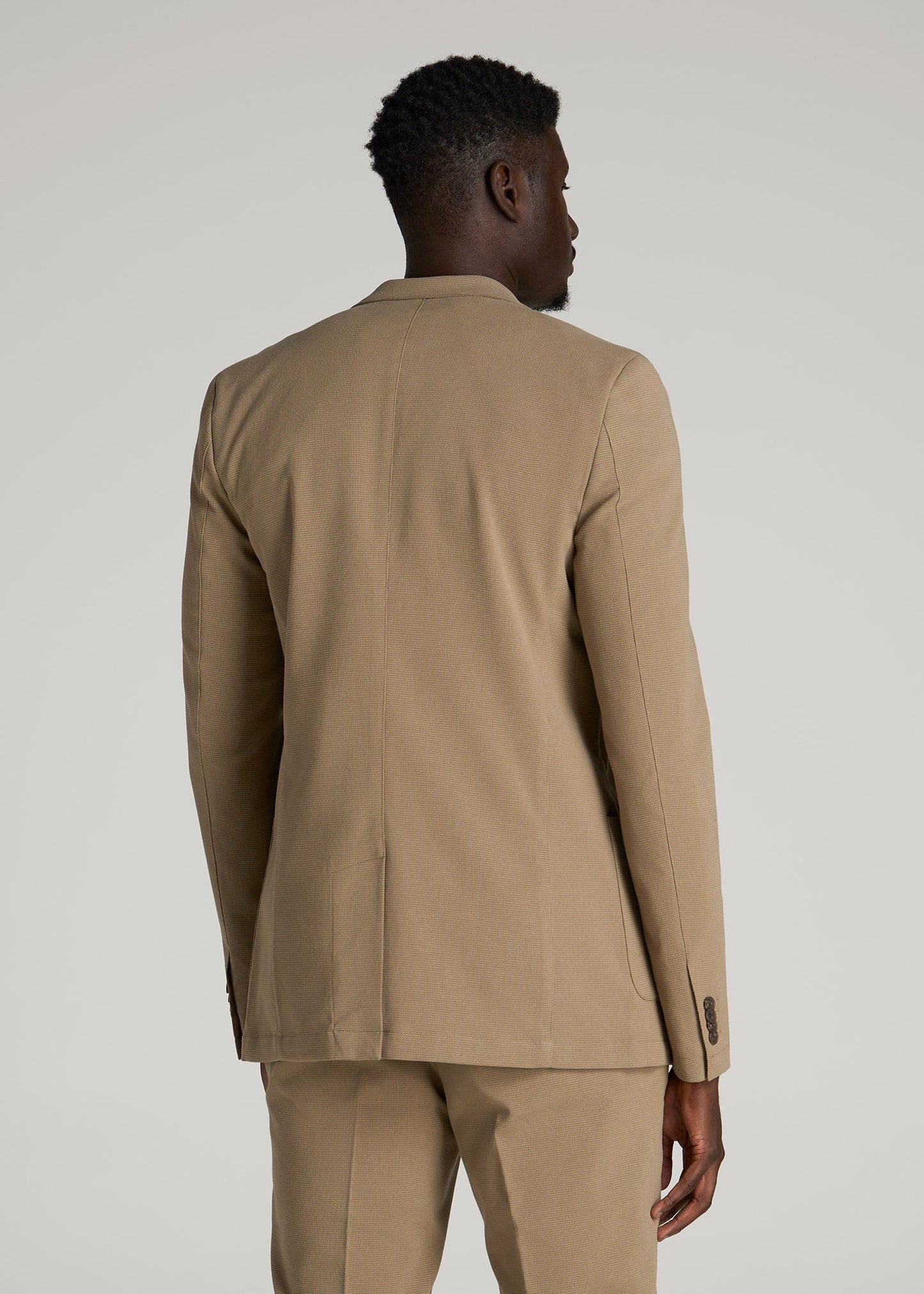 Textured Garment Washed Stretch Cotton Blazer for Tall Men in Desert Khaki