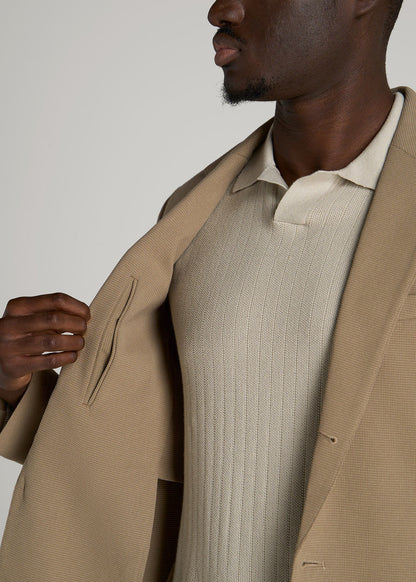 Textured Garment Washed Stretch Cotton Blazer for Tall Men in Desert Khaki
