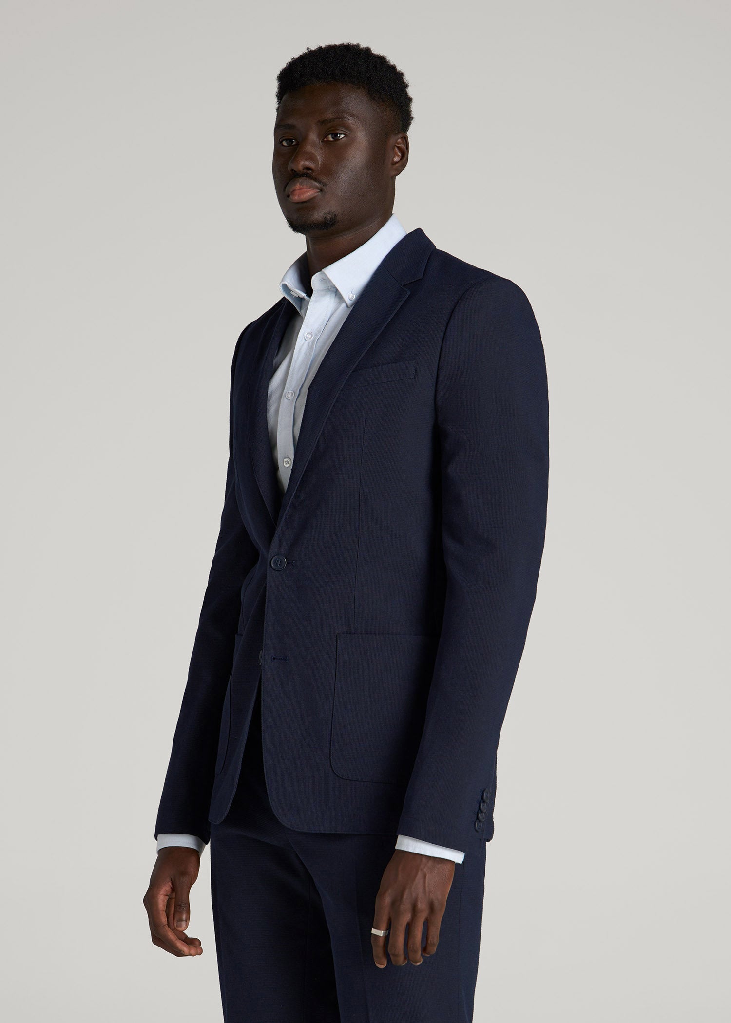Textured Garment Washed Stretch Cotton Blazer for Tall Men in Evening Blue