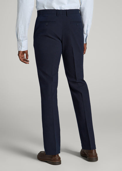 Textured Garment Washed Stretch Cotton Suit Pants for Tall Men in Evening Blue