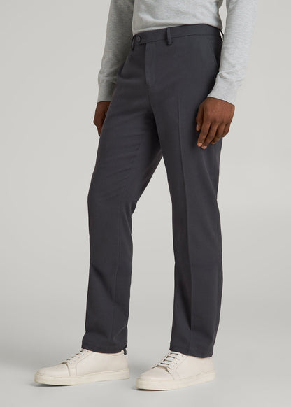 Textured Garment Washed Stretch Cotton Suit Pants for Tall Men in Iron Grey